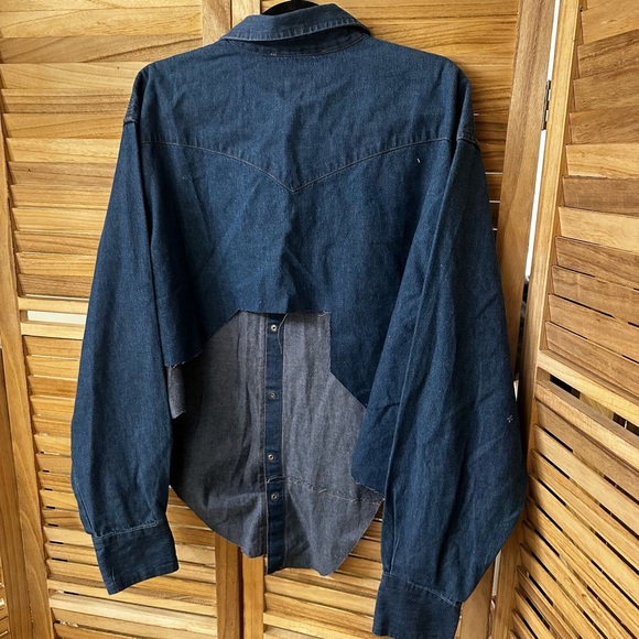 Sami Miro V cut Safety Pin Blouse in Vintage Denim size XL - Picture 11 of 11